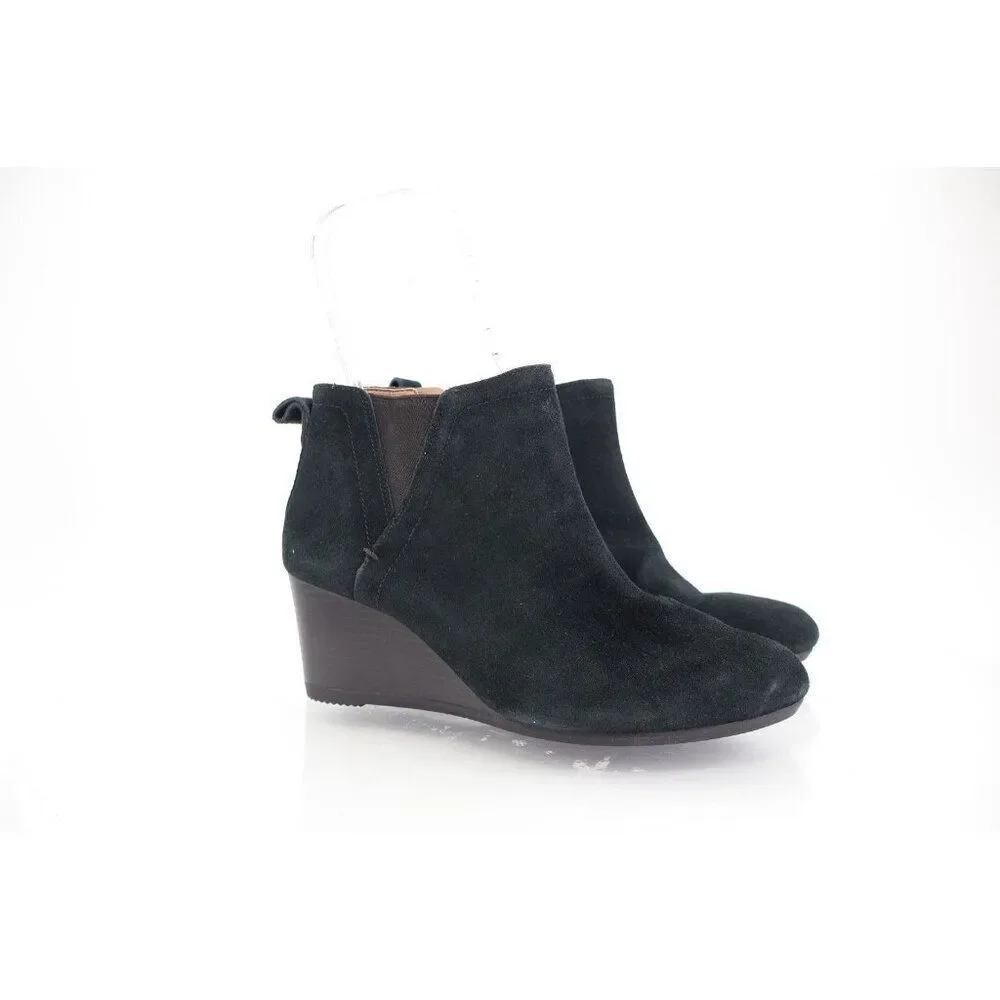Vionic Women's Paloma Boot Size 7.5 Wedge Bootie Black Suede Comfy Side Zip